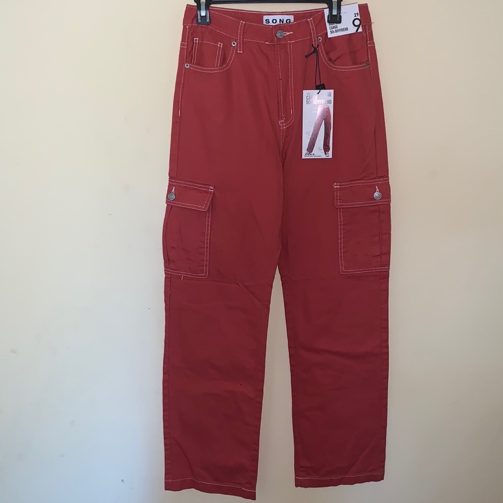 S.O.N.G Brick Orange Cargo 90s Boyfriend Pants High Rise Wide Legs Hippie 29